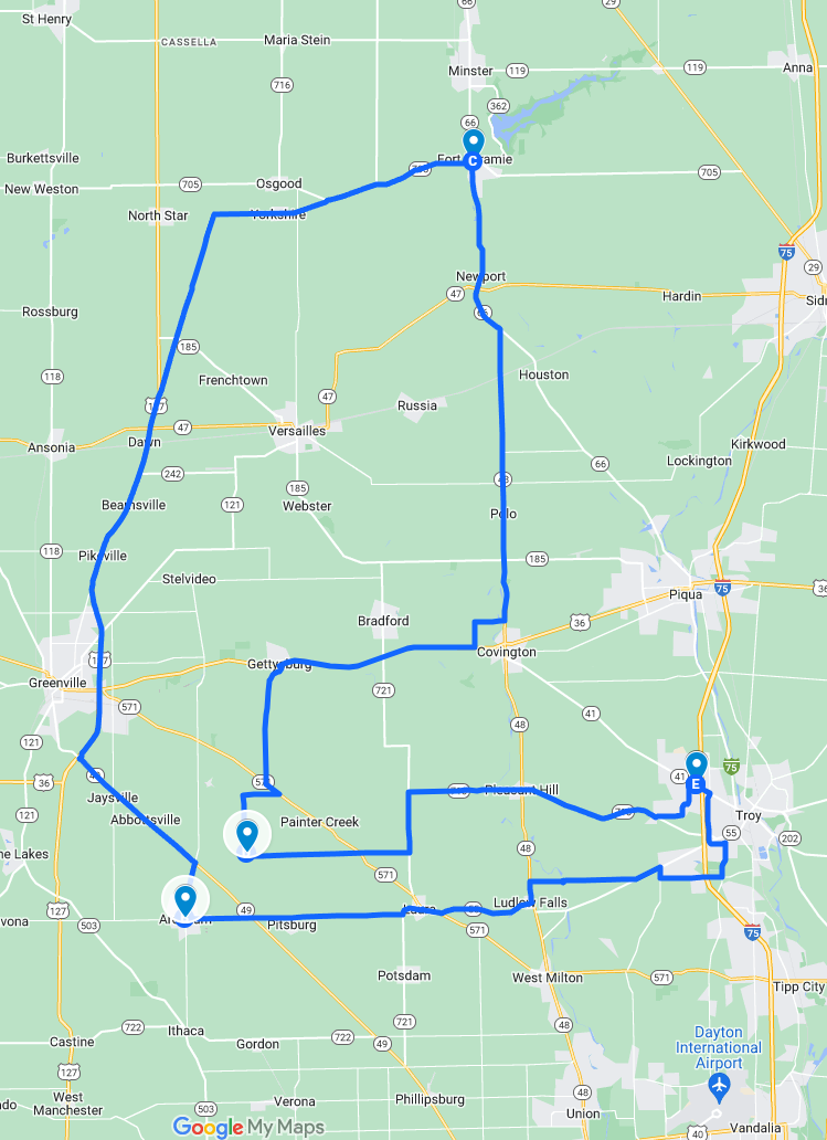 This is a map of the proposed route for this organized ride.