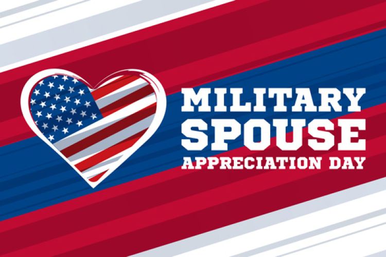 An illustration with a heart containing an American flag with the words, Military Spouse Appreciation Day in white letter to the right.