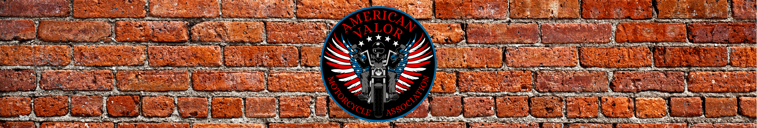 The official American Valor Motorcycle Association emblem on a red brick wall.