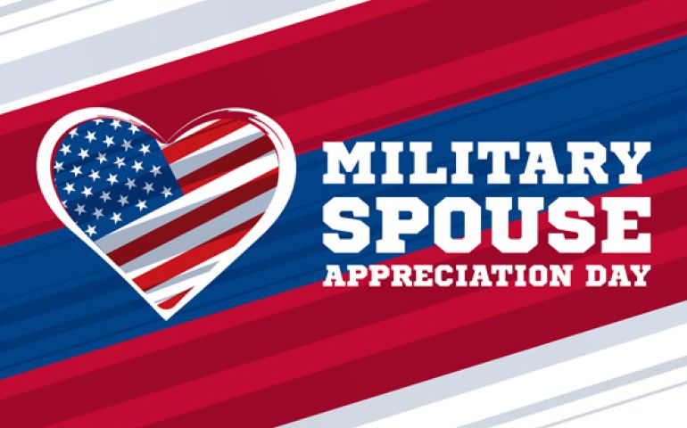 An illustration with a heart containing an American flag with the words, Military Spouse Appreciation Day in white letter to the right.